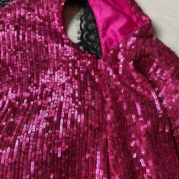 NWT Dundas Pink Sequin Mini Dress Lace Hem 40 - Picture 12 of 13